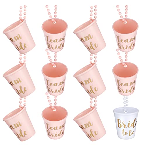 Wulmebo 12Pcs Braut Schnapsglas Halskette, Schnapsgläser mit Kette,JGA Becher zum Umhängen, Team Braut und Braut Schnapsglaskette für Geburtstagsparty,Junggesellenabschiede Brautparty Dekoration Cover