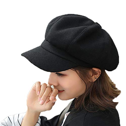 Image of TMEOG Women's Beret Hat French Beret Winter Autumn Hat Ladies Girls Fashion Hats Beanie Cap Panel Baker Boy Flat Caps Newsboy Hats (Black)