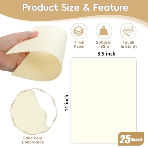 25 Sheets Cream Cardstock 8.5 x 11, 92lb/250gsm Ivory CardStock, Heavy White Card stock Printer Paper for Invitations, Scrapbooking, Crafts, Diy Cards, Decoration, Drawing