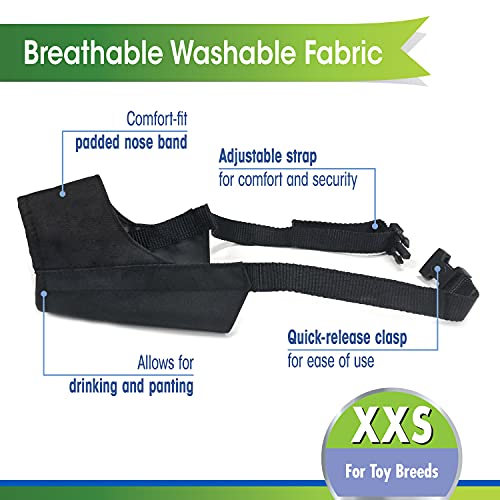 Image of Four Paws Walk-About Quick-Fit Adjustable Dog Muzzle for XX-Small Dogs, Washable & Breathable, Black, 1 Count