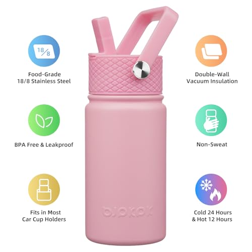 Image of BJPKPK Insulated Water Bottle, 15oz Stainless Steel with Straw Lid