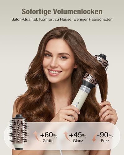 6-in-1 Hairstyler, Airstyler, Lockenstab, Ionen Föhn Locken oder Glätten, Föhnbürste Warmluftbürste Rundbürstenföhn Lockenföhn Haartrockner Haarstyling Geräte für Muttertagsgeschenk - Cremeweiß