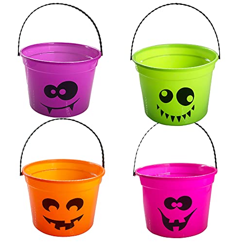 4 Pcs Halloween Pumpkin Candy Bucket - Trick or Treat Plastic Basket for Kids Great Party Decor Favors