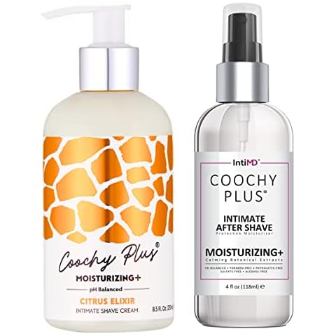 Coochy Plus Intimate Shaving Complete Kit - Citrus Elixir & Organic After Shave Protection Soothing Moisturizer - Antioxidant Formula Prevents Razor Burns, Itchiness & Ingrown Hairs Cover
