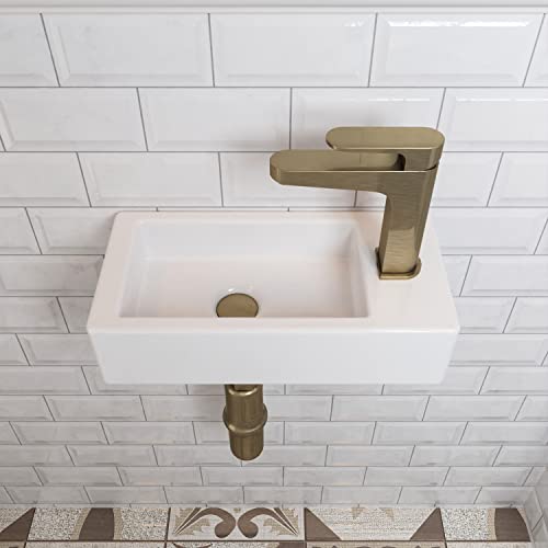 Deervalley Dv-1V081R Liberty Wall Mount Sink, Rectangle Mini Vessel Sink,Small Bathroom Cloakroom White Porcelain Ceramic Wash Basin (Right Hand) #TOP6