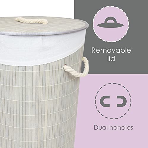 Home Basics Foldable Durable Bamboo Laundry Basket Hamper (Round, Grey) #TOP3