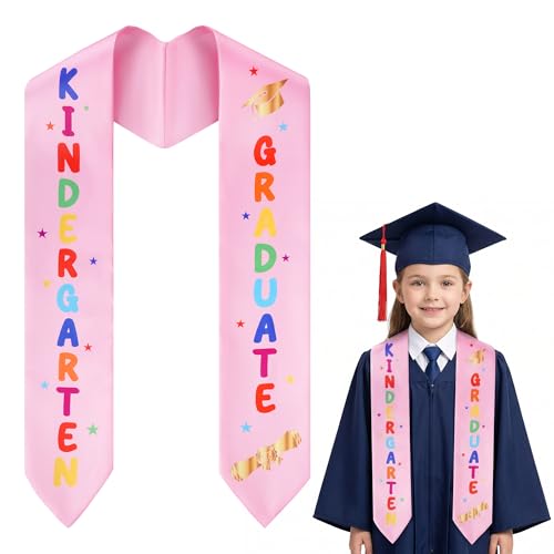 Haakong Kindergarten Graduation Sash Unisex Kindergarten Preschool Graduation Stole Printed Colorful Grad Stole for Kids (Pink 130CM)