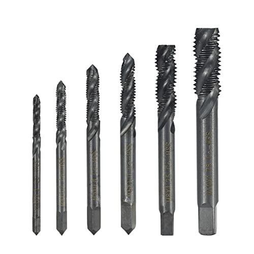 Thread Tap Set 6pcs, Nitride Coated Spiral/Straight Metric Screw Thread Tap Drill Bit MINGPING (Color : 6pcs Spiral Tap)