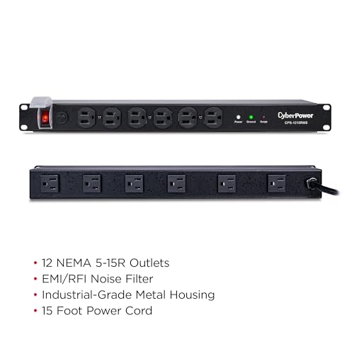 CyberPower CPS1215RMS Surge Protector, 120V/15A, 12 Outlets, 15 ft Power Cord, 1U Rackmount by CyberPower - Image 3