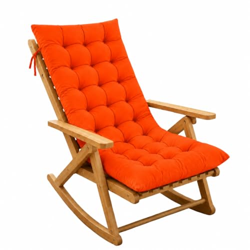 Image of KYNE Rocking Chair Cushion 18 x 50 Inch Thick Tufted Chair Cushion with Backrest and Seat Pad Soft Plush Polyester Filling Non Slip Indoor Outdoor Rocking Chair Replacement Cushion (Orange)