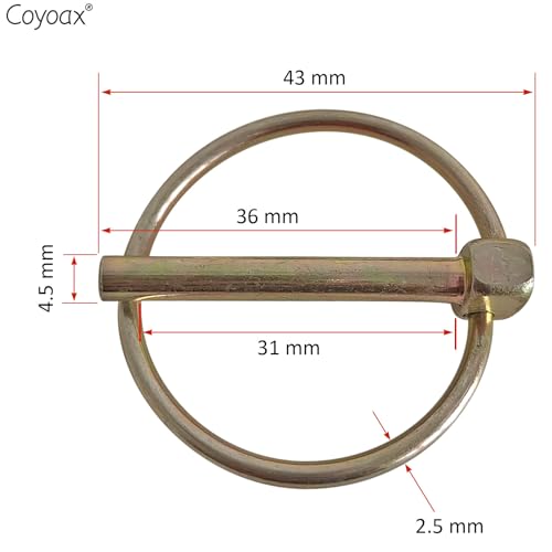 10 Stück Klappsplinte mit Ring, M4.5x36mm Klappsplint, Splintbolzen aus galvanisch verzinktem Stahl, Sicherungssplint für Traktoren, Anhänger, LKWs, Transportwagen und Rasenmäher