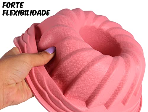 Forma de Pudim Bolo Antiaderente Silicone Decorada para Assadeira Forno Freezer Congelador (Vermelho