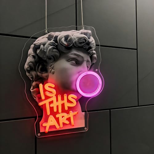 Image of David Neon Sign, inchIs This Art inch Bubble Gum LED Neon Light, 5V USB Powered Aesthetic Neon Signs for Wall Decor, Pop Art Neon Lamp for Bedroom, Living Room, Bar, Party, Home Art Decoration, Pink & Red