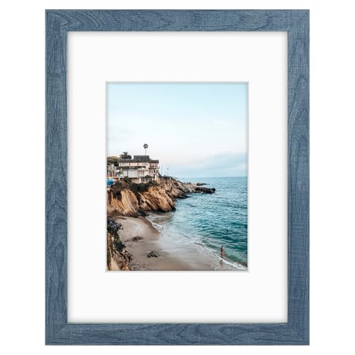 Frametory 9x12 Frame with Mat for 6x8, Real Glass, Blue