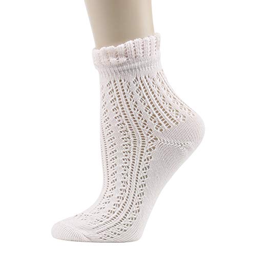 Image of KitNSox Funcat Women's Lace Ruffle Frilly Colorful Floral Cotton Casual Novelty Ankle Socks 4 /5 /6 Pairs