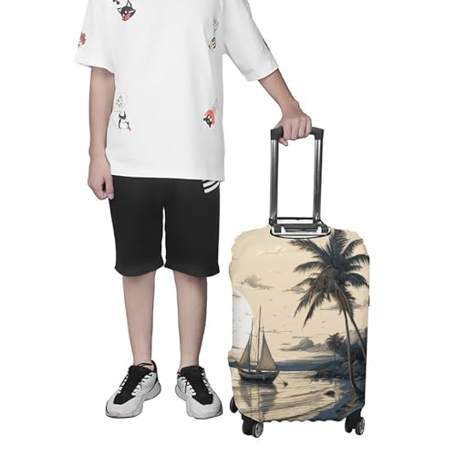 Palm Trees Fishing Boat Luggage Cover Tsa Approved Suitcase Covers for Luggage Elastic Washable Suit Case Covers Anti-Scratch Travel Luggages Sleeve Suitcase Protector Fits 19-30 Inch Case(L) 7