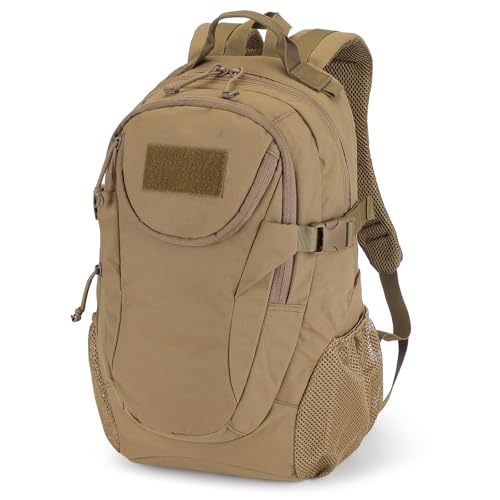 VINBAGGE Rucksack Taktischer Motorrad Wanderrucksack Outdoor Wasserdicht Trekkingrucksack 25L Campus Wandern Arbeit Schulrucksack Jungen Daypack für Herren Damen Braun(500D-Aufrüstung)