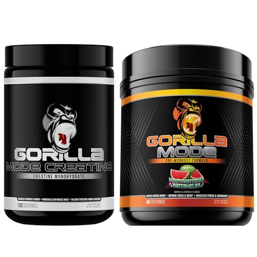 Gorilla Mode Creatine Monohydrate Micronized Powder & Pre Workout (Watermelon)- Massive Pumps | Laser Focus Energy | Improved Muscle Size | Power Output and Strength