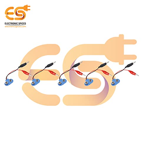 Image of Electronic Spices 9V battery clip connector with two Alligator clip pack of 5pcs