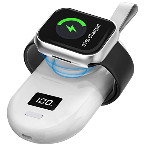 Portable Charger for Apple Watch, 2500mAh iWatch Charger Wireless Fast Charging Power Bank, Magnetic Travel Smart Keychain Charger for Apple Watch Series 8/7/6/5/4/3/2/SE/UItra (White)