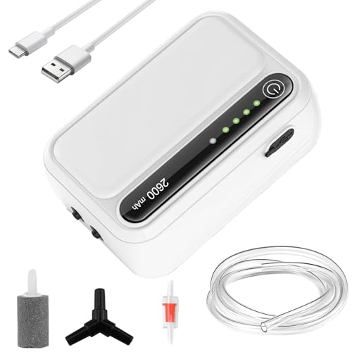 Aquarium Luftpumpe, Einstellbare Sauerstoffpumpe, 2600mAh Aquarium pumpe, Sehr Leise Luftpumpen Wiederaufladbare Aquariumpumpe für Aquarien für Angeln im Freien, Aquarium, Stromausfall