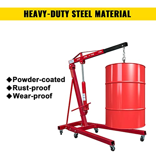 Vevor Folding Engine Crane, 4400Lbs Lifting Capacity Shop Crane, 2-Ton Hydraulic Engine Hoist, Cherry Picker With Telescopic Boom And Legs, Heavy Duty Steel Folding Shop Crane, Manual Engine Crane #TOP3