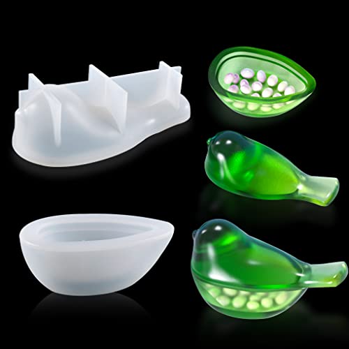 FineInno Bird Storage Box Resin Mold 3D Animal Silicone Molds Jewelry Jar Epoxy Casting Mould with Lid DIY Bottle Candle Holder Trinket Container Craft