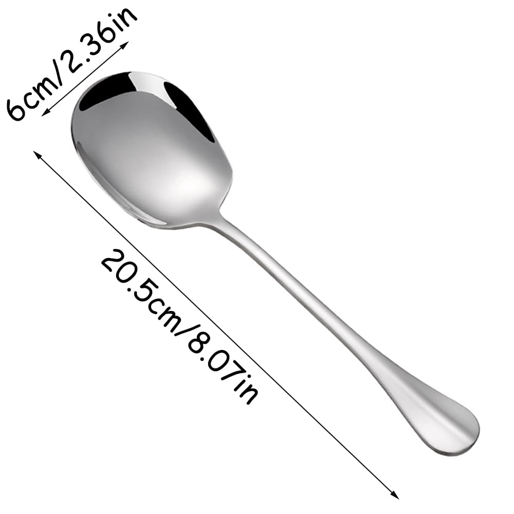 2 cucharas de sopa grandes de acero inoxidable, diseño de cabeza cuadrada plateada, cucharas de servir albóndigas, ramen, helado, postre, mango largo, cuchara de sopa grande para restaurante, vajilla,