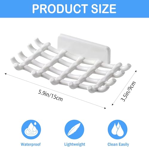 Image of Self Adhesive Soap Holder for Bathroom Wall | Plastic Soap Stand with Drain Tray | Wall Mounted Soap Dish | No Drilling Bathroom Soap Holder (02 Grid White Soap)
