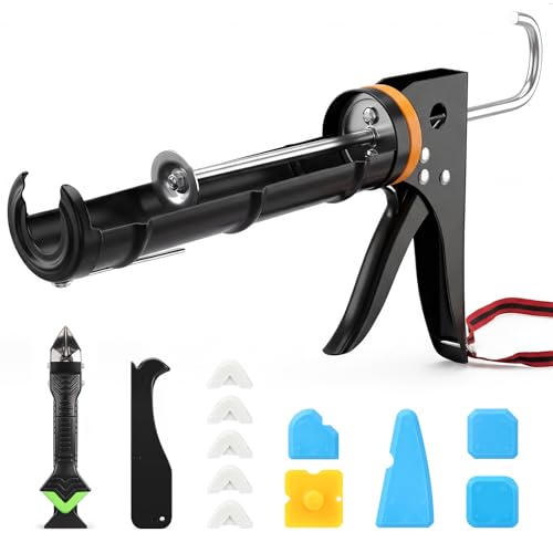 WGIDSKKI Pistolet à Cartouche Silicone Professionel en Métal, Kit de Presse à Cartouche et Outil pour Enlever le Mastic, Pistolet Professionnel pour...