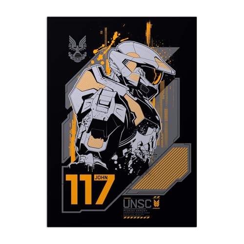 Displate - Poster en Métal - Monté sur Aimant - Halo Game - Halo Graphics - John-117 Profile - Taille M - 32x45cm Matt