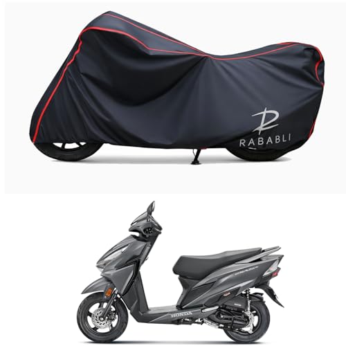 Image of Waterproof Bike Body Cover Compatible for | Honda Grazia | Taffeta Fabric, Red Piping Design, Bottom Elastic Fit | Dustproof, Sun UV & Rain Protection for All Bikes