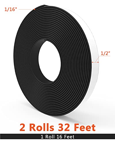 Magnetic Tape Roll 32Ft 2 Rolls Flexible Magnet Strips With Strong Adhesive Backing (Each 16 Feet X 1/16" Thick X 1/2" Wide) Anisotropic Magnetic Roll #TOP1