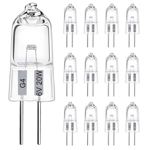 LedWekei G4 Halogen Bulbs,6v 20w Bulb 2 Pin Clear Capsule Lamp Bulb,Dimmable 2700K Warm White Light Bulbs (12 Pack)