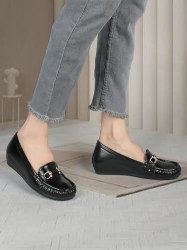 Image of ELLE Women's Flats Slip-On Loafers with Metallic Buckle