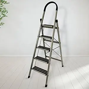 Plantex Ladder for Home-Foldable Aluminium 5 Step Ladder-Wide Anti Skid Steps (Anodize Coated-Gold)