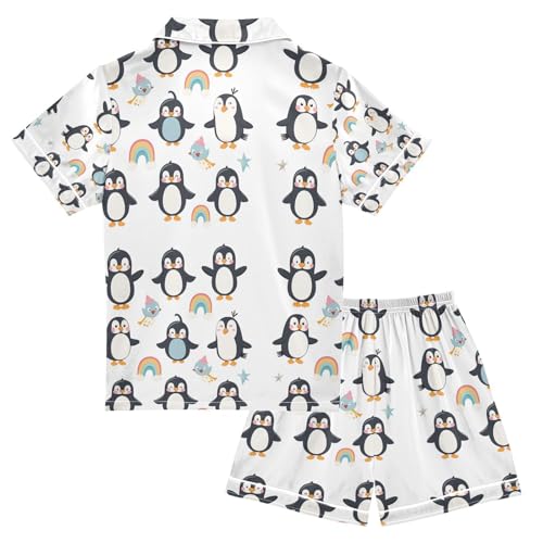senya Dance Penguins Satin Summer Pajama Sets Silk Short Sleeve Button Down Sleepwear2