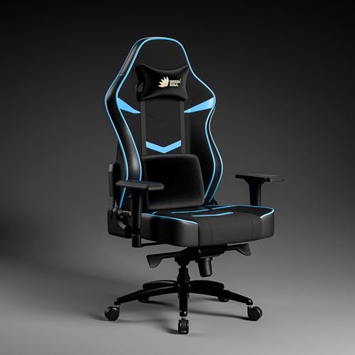 Green Soul Monster Ultimate Series T | Multi-Functional Ergonomic Gaming & Office Chair| Premium Spandex & PU Leather Fabric | Adjustable Neck, Lumbar Pillow | 4D Adjustable Armrests (Black Blue)