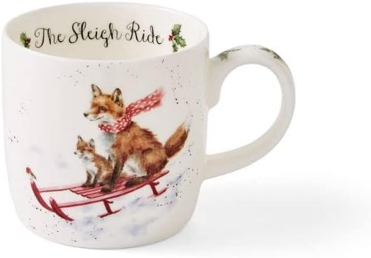 Royal Worcester Wrendale Designs Christmas 0.3 Litre Mug Set of 4 Mugs Fox Guinea Pig Rabbit and Giraffe, White With Animal Print - Image 3