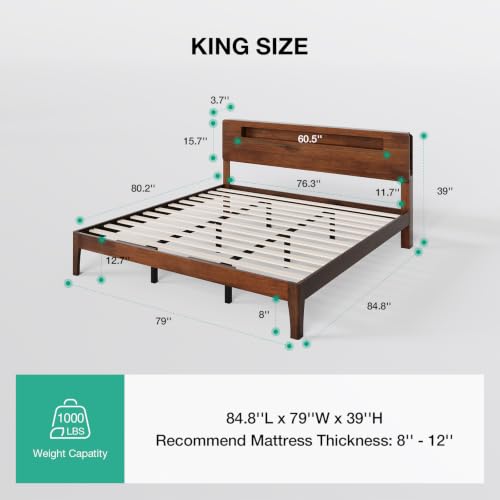 Novilla King Bed Frame with Storage Headboard, Charger & LED, Walnut Finish by Novilla - Used condition - Image 2