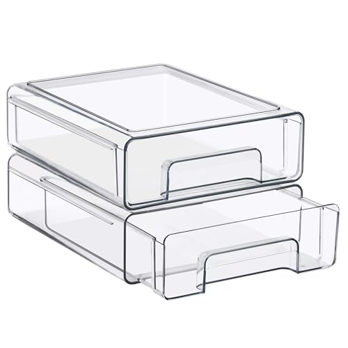 Sorbus Medium Clear Stackable Storage Drawers – 2-Pack Plastic Organizer