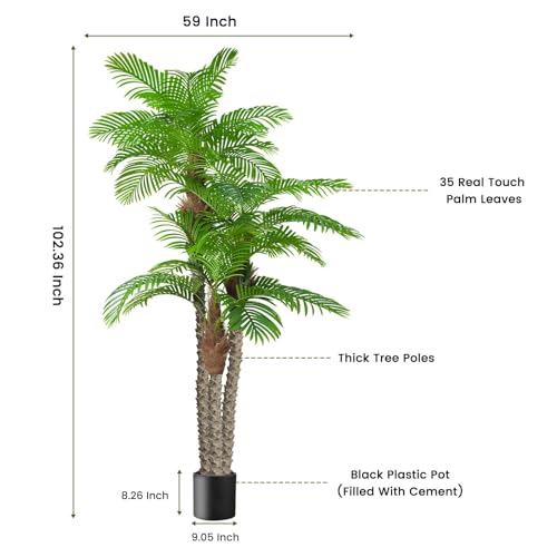 Image of ANTING Artificial Palm Trees for Outdoors- 8.5ft Tall Triple Tropical Palm Artificial Tree, UV Resistant Fake Palm Plant for Patio Pool Garden, Home Indoor Aesthetic Decor