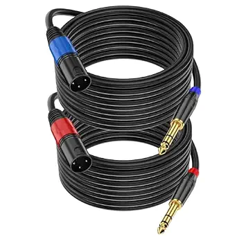 2Pack XLR to 1/4 Inch (6.35mm) TRS Mono Jack Microphone Cable, 25FT, Balanced 3 Pin XLR Male to Quarter inch TRS Plug Mic Cord for Dynamic Microphone