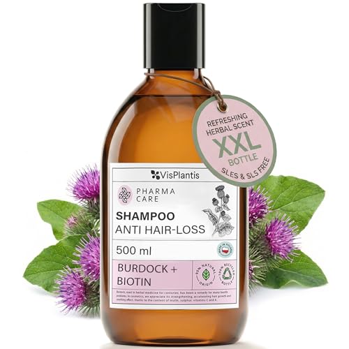Vis Plantis Hair Growth Shampoo with Biotin and Greater Burdock - 500ml Natural Anti Hair Loss Shampoo Sulphate and Paraben Free for Women and Men - Smooth, Strength & Soothe Itchy Scalp
