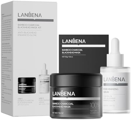 LANBENA 3-in-1 Bamboo Charcoal Blackhead Kit, Pore Strips 30g + Serum 30ml