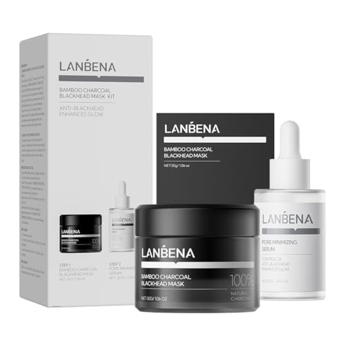 LANBENA 3-in-1 Bamboo Charcoal Blackhead Kit, Pore Strips 30g + Serum 30ml