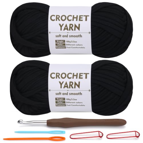 Image of SHWAKK 2 Pack T-Shirt Yarn Set, Black Knitting Crochet T Shirt Yarn