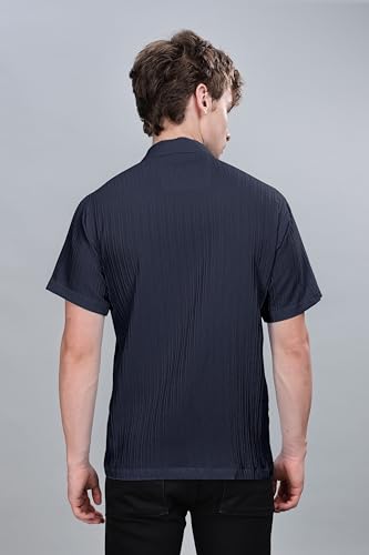 Image of SWADESI STUFF Men's Relaxed Fit Striped Short Sleeve Button-Down Casual Shirt