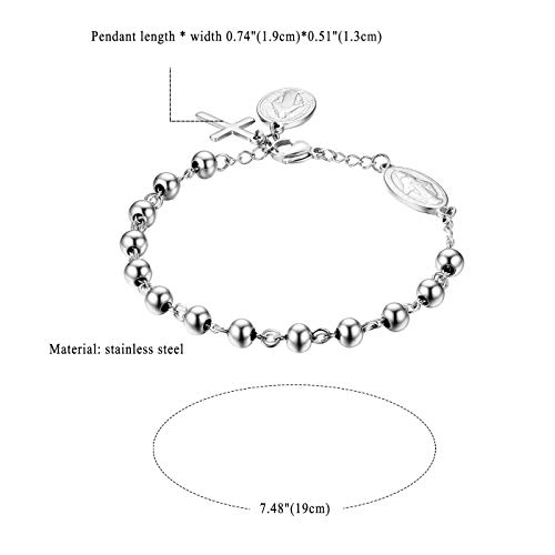 Flongo Cross Rosary Beads Bracelet Vintage Stainless Steel Jesus Christ Crucifix Cross Wristband For Men Women Christmas Wedding #TOP4
