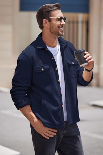 COOFANDY Men's Polar Fleece Shacket Long Sleeve Casual Button Down Shirt Jacket with Pockets2